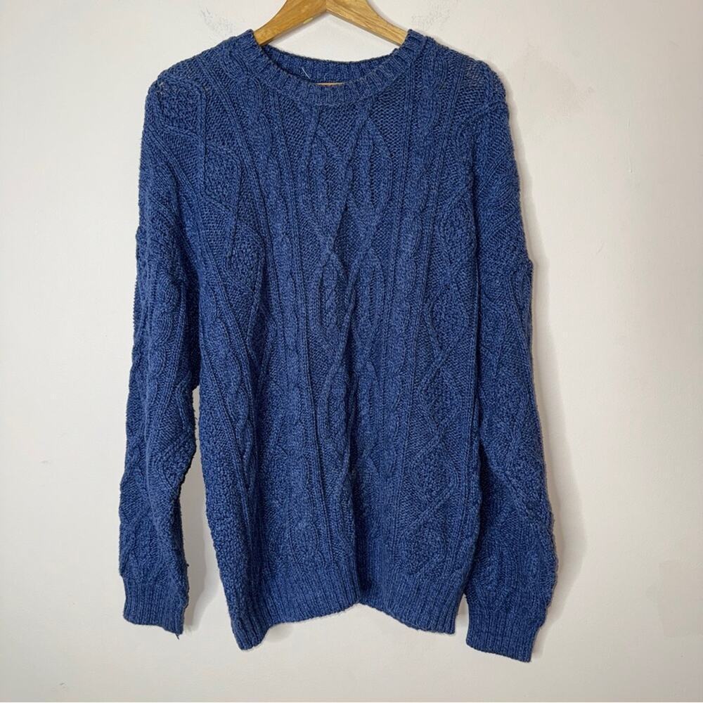 Field Gear Fisherman’s Cotton Cable Knit Crew Neck Sweater Blue Size L